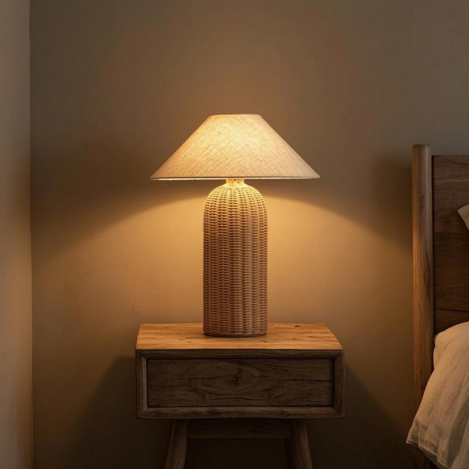 Bedside Lamp Rattan Base Fabri - đánh giá và giá Lighting Decoration Ideas