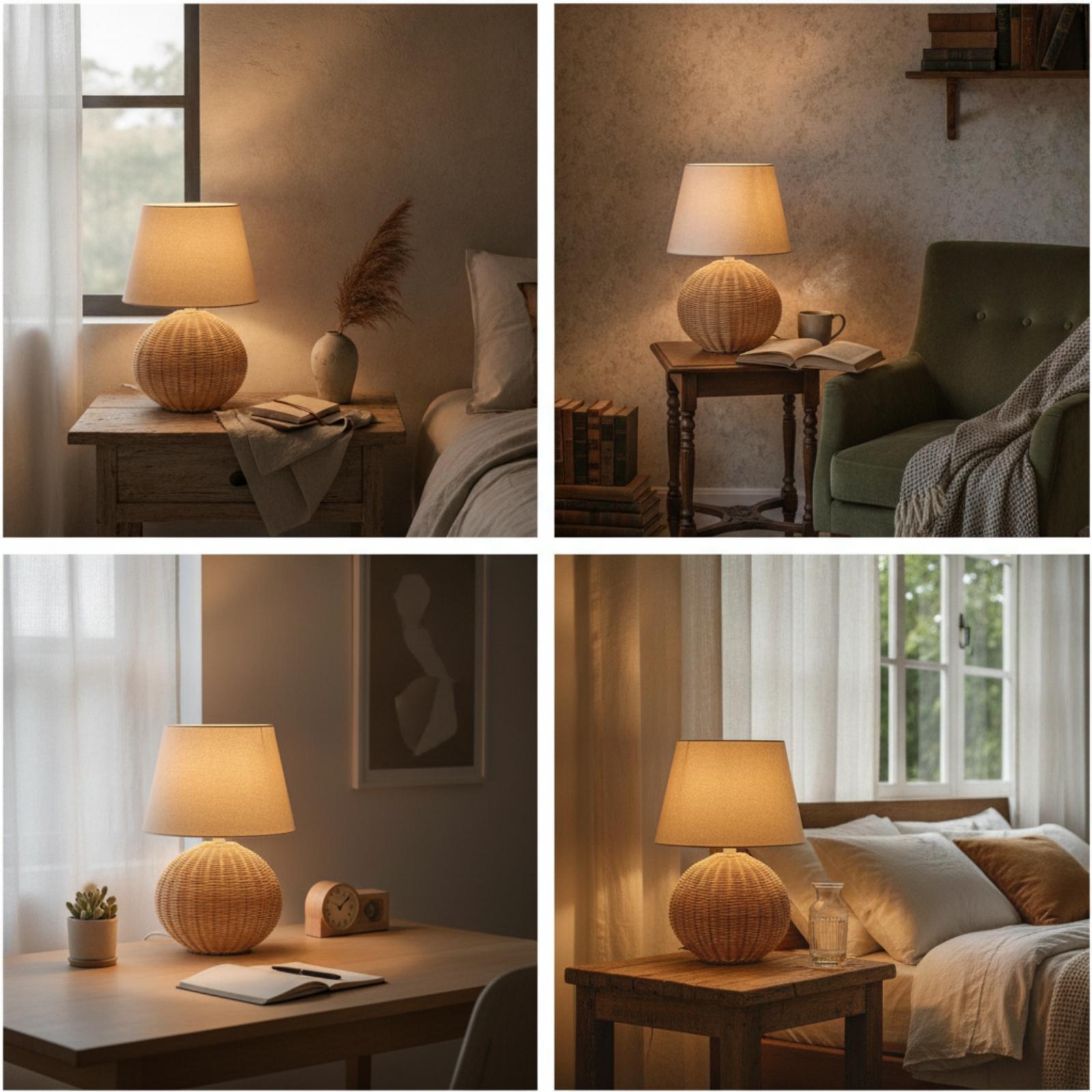 Bedside Lamp Rattan Base Fabri - đánh giá và giá Lighting Decoration Ideas