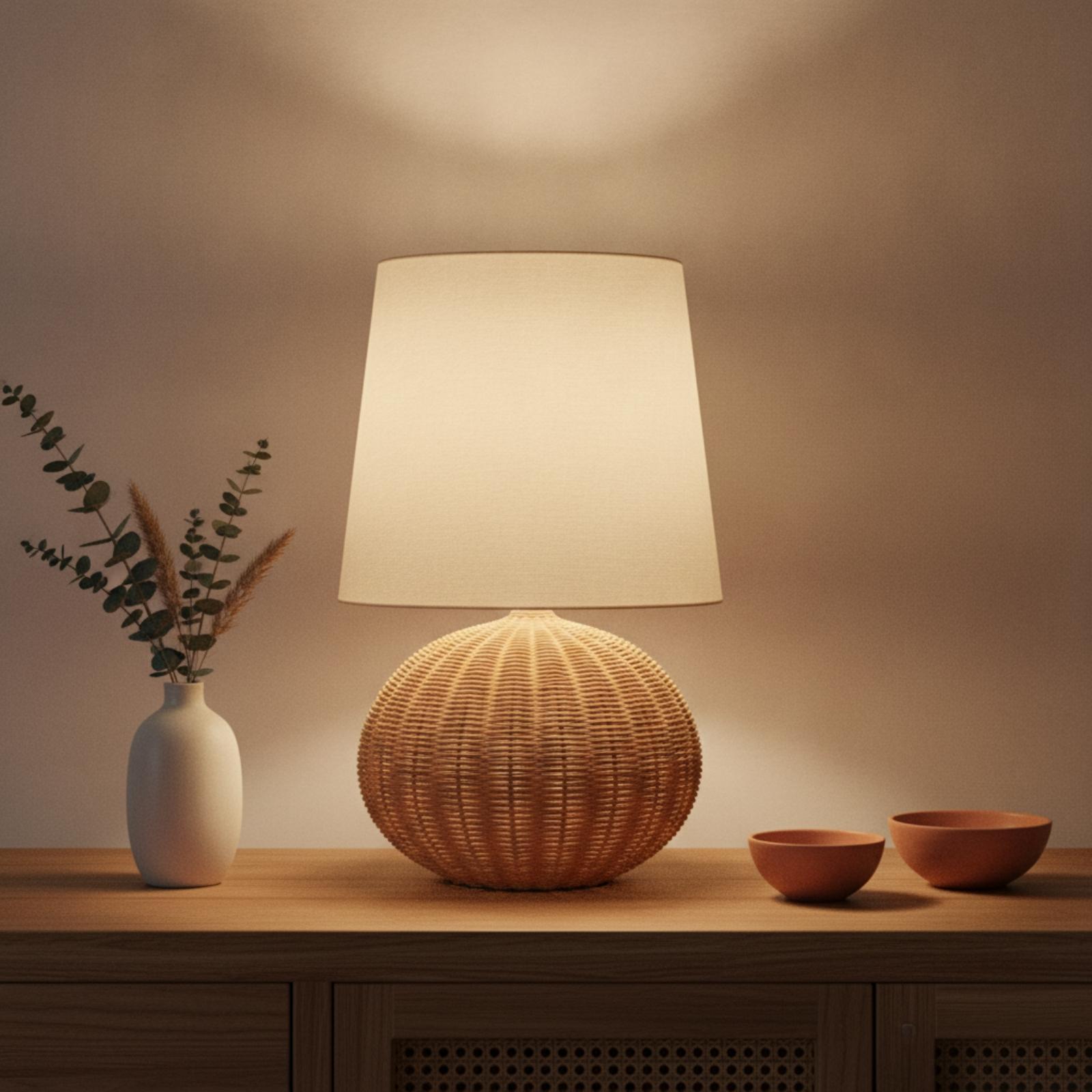 Bedside Lamp Rattan Base Fabri - đánh giá và giá Lighting Decoration Ideas
