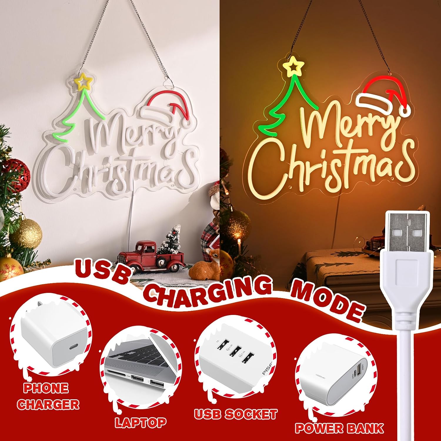 Merry Christmas Neon Sign USB  - đánh giá và giá Lighting Christmas Decor